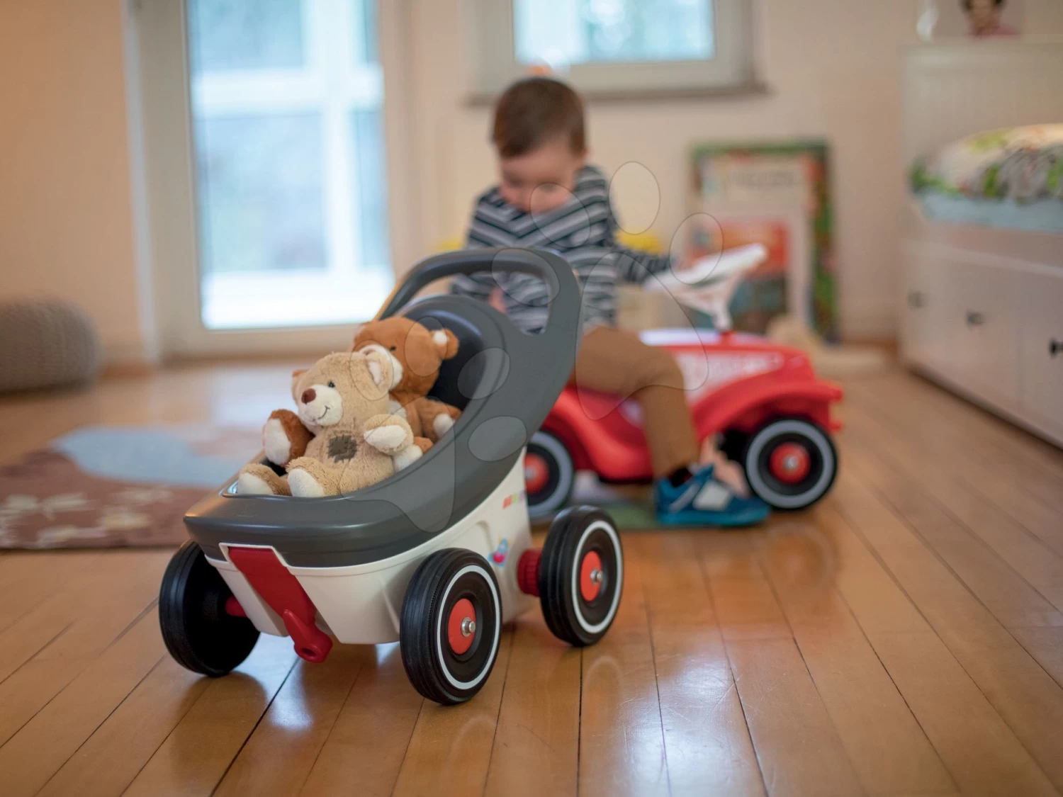 Rutscher-Set Bobby Car Neo BIG Rosa Mit Sound Mit 3-lagigen Gummirädern Und Anhänger Buggy 3in1 Mit Funktionen – Bild 4