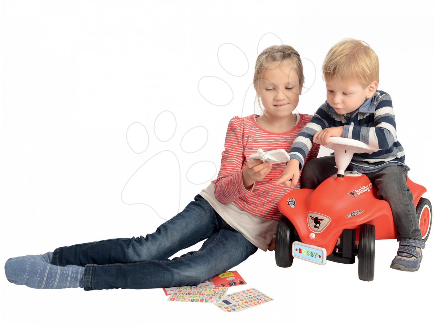 Set Rutscher Auto Flower BIG Bobby Car Klassisch Rosa Und Anhänger Trolley Mit Kennzeichen Ab 12 Monaten – Bild 11