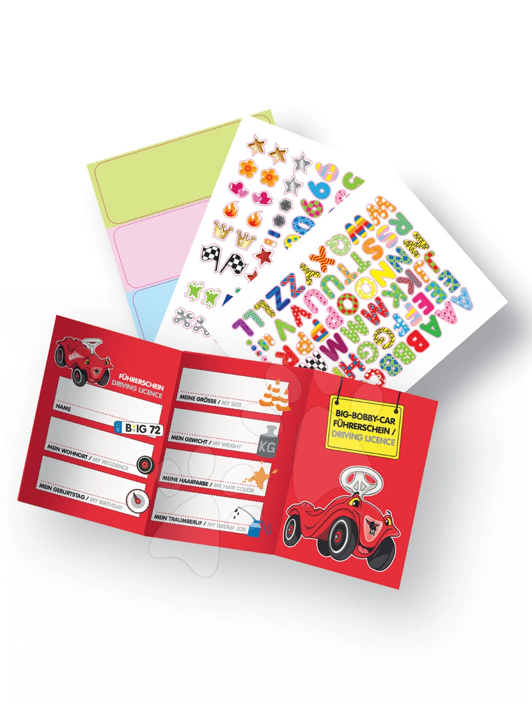 Set Rutscher Auto Flower BIG Bobby Car Klassisch Rosa Und Anhänger Trolley Mit Kennzeichen Ab 12 Monaten – Bild 13