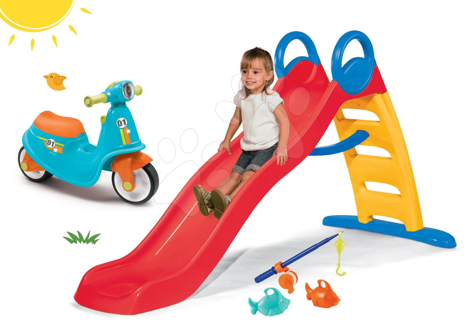 Set Rutsche Funny Toboggan Smoby 200 Cm Und Ein Rad Mit Reflektor Und Gummirädern Und Angelrute Ab 24 Monaten – Bild 19