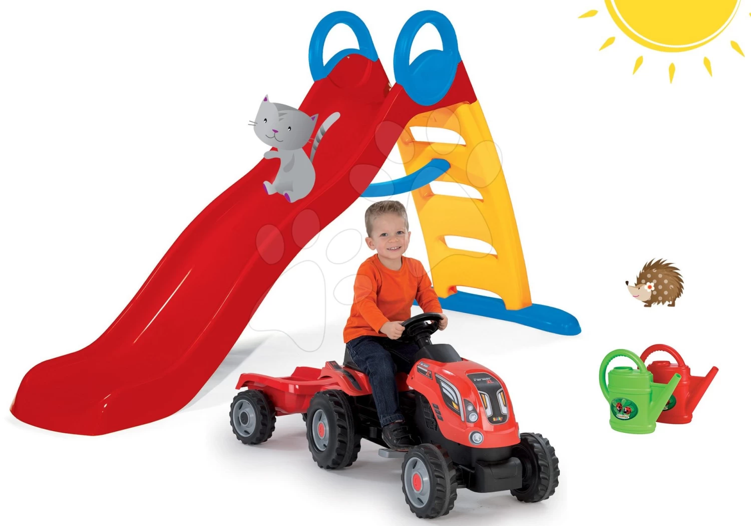 Set Rutsche Funny Toboggan Smoby 200 Cm Und Ein Trettraktor Mit Anhänger Und Kanne Ab 24 Monaten – Bild 20