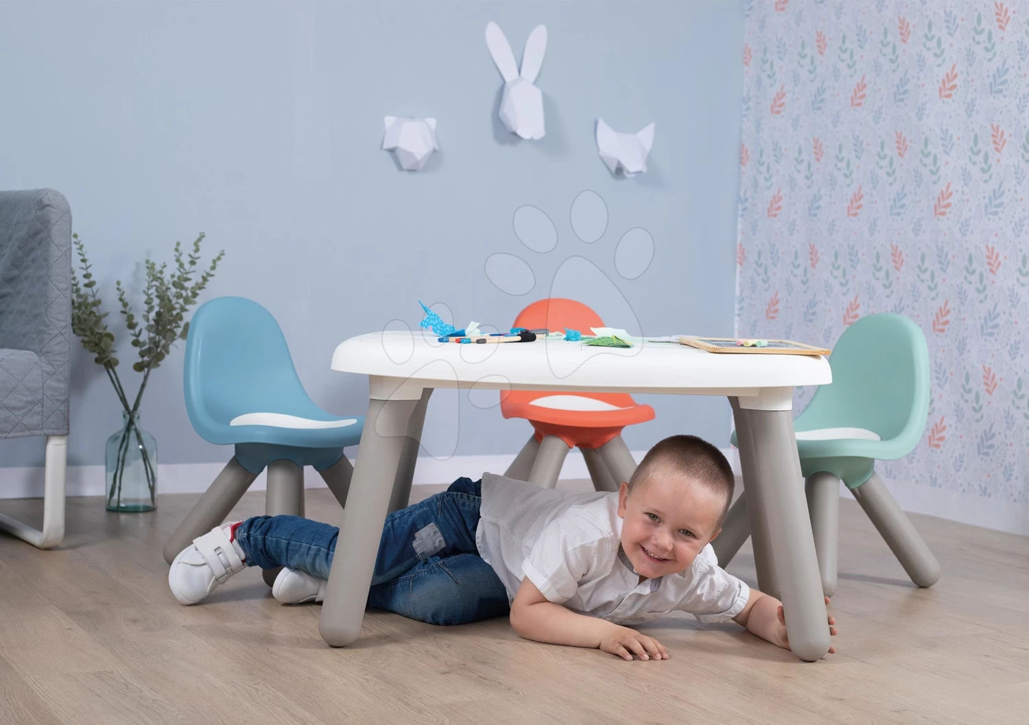 Set Reinigungswagen Mit Elektronischem Staubsauger Cleaning Trolley Vacuum Cleaner Smoby Und Ein Tisch KidTable Mit 2 Stühlen KidChair SM330316-14 – Bild 11