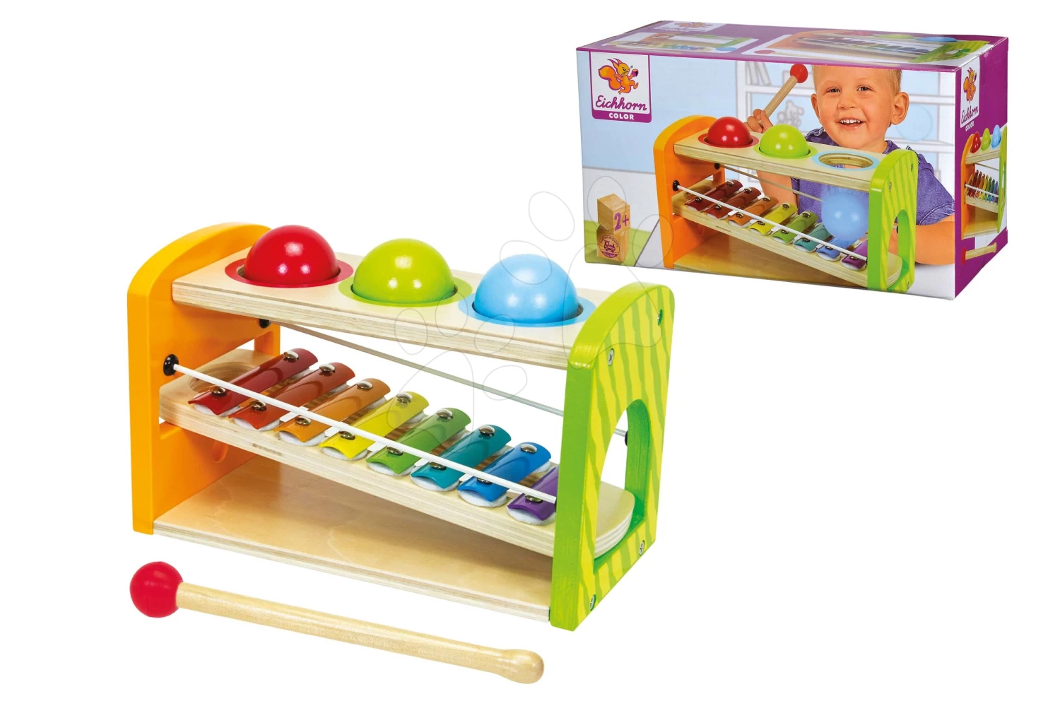 Xylophon Aus Holz Color Xylophone Hammering Bench Eichhorn Mit 3 Kugelchen Und Einem Hammer Ab 24 Monaten – Bild 6