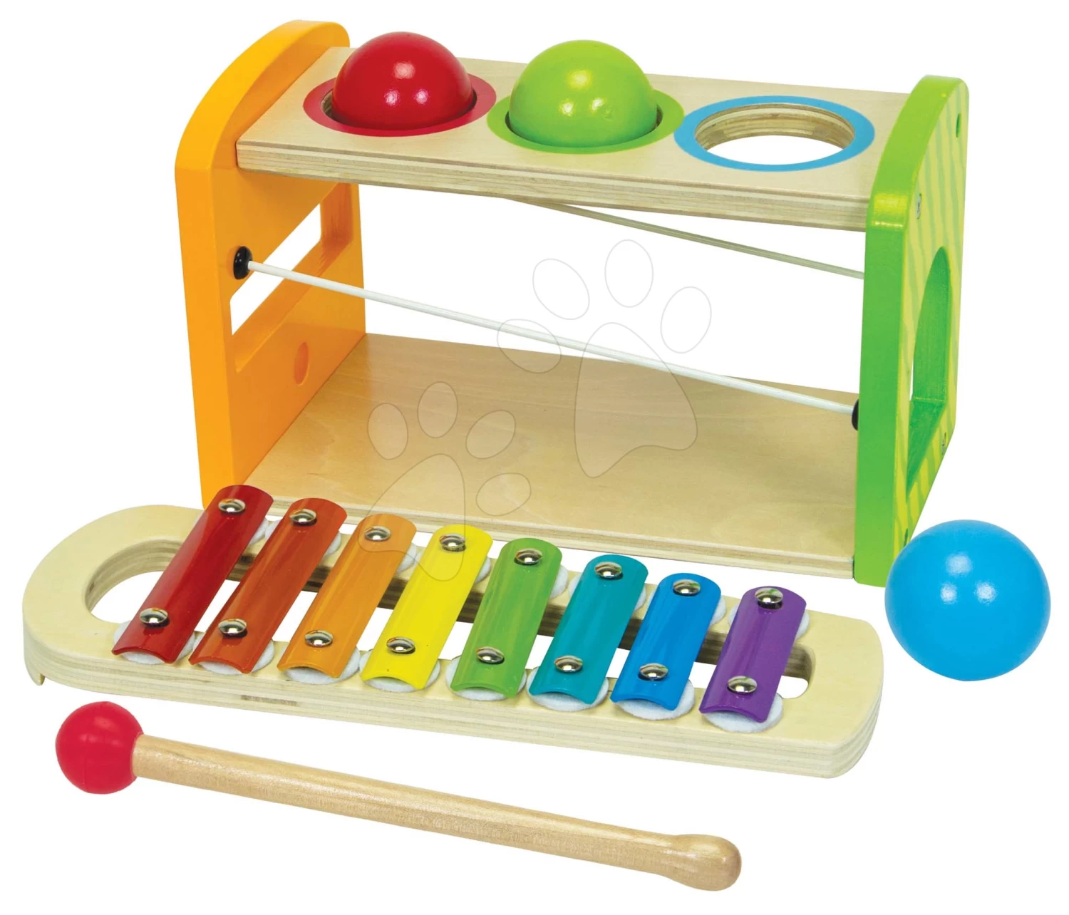 Xylophon Aus Holz Color Xylophone Hammering Bench Eichhorn Mit 3 Kugelchen Und Einem Hammer Ab 24 Monaten – Bild 5