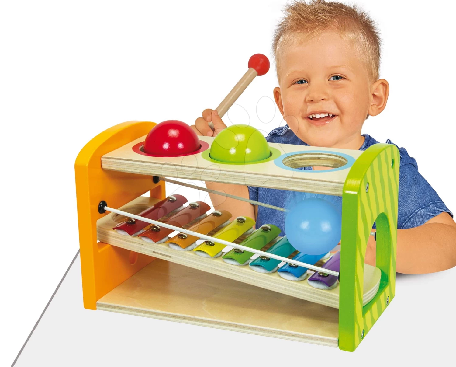 Xylophon Aus Holz Color Xylophone Hammering Bench Eichhorn Mit 3 Kugelchen Und Einem Hammer Ab 24 Monaten – Bild 7