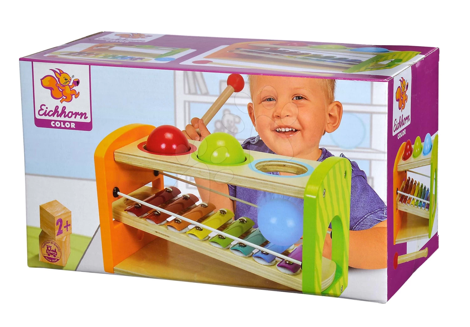 Xylophon Aus Holz Color Xylophone Hammering Bench Eichhorn Mit 3 Kugelchen Und Einem Hammer Ab 24 Monaten – Bild 9